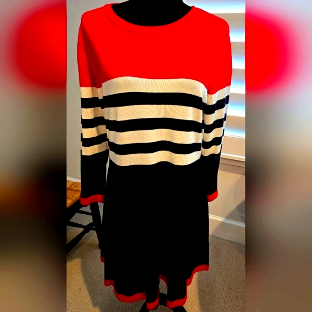 Chic Striped Red and Black Sweater Dress